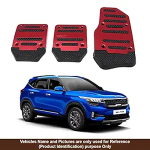 Oshotto 3 Pcs Non-Slip Manual CS-373 Car Pedals Kit Sports Pad Covers Set Compatible with KIA Seltos (Red)