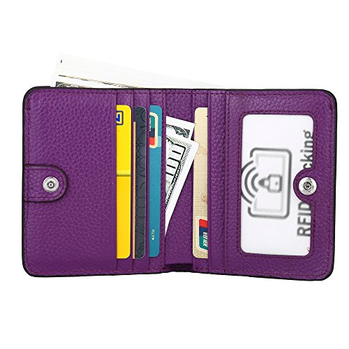 GDTK RFID Blocking Wallet Women's Small Compact Bi-fold Leather Purse Pocket Wallet (Purple)
