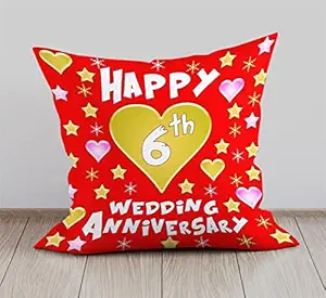 DreamVio Happy 6th Anniversary Cushion, Gift Cushion for Husband, Wife,Couples, Friends on Birthdays & Anniversaries Color : Red (12 x 12 inch)