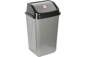 Jolie Max Swing Bin 50L – Lidded Dustbin for Home or Office, Silver Plastic Rubbish Bin with Swing Lid – Large Capacity Waste Bin (67cm Height)