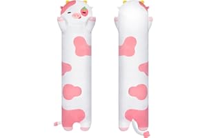 Mewaii 44in Long Cow Plush Kawaii Kids Plush Toy Pillows, Cute Strawberry Cow Stuffed Animals Soft Plushies, Big Plush Toys Throw Body Pillow Doll Gift for Girls Boys