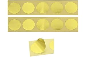 UNIQOOO 100pcs Gold Embossed Foil Blank Certificate Self-Adhesive Sealing Stickers - Perfect for Invitations, Certification, Graduation, Notary Seals, Corporate Seals, and Personalized Monogram Emboss