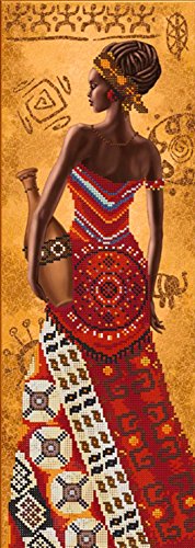 Stickbild mit Perlen komplette Stickpackung Frau Afrika 18x51 Stickset Stickerei Set Handarbeit Stickvorlage vorgedruckt vorgezeichnet Bild zum selber sticken