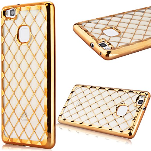 GrandEver Huawei P9 LiteWeiche Silikon Hülle Bumper Rückschale Schutzhülle Ultra Slim Rahmen Leicht Rückseite Schutz Backcover TPU Silicon Cover Tasche Soft Case Weich Handytasche Premium Handyhülle - Gold