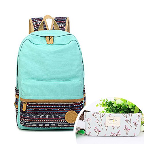 Preisvergleich Produktbild SymbolLife Rucksack damen Herren Teenager Groß Schulrucksack Casual Daypack Backpack Rucksäcke Laptop Rucksack Canvas Reisetasche mit Mäppchen für Universität Outdoor Sport Freizeit 30 X 43 X 14cm, Wasser Blau