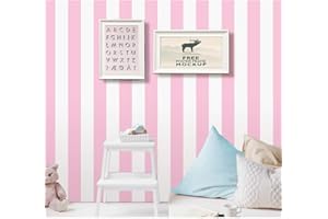 POETRYHOME Carta da parati autoadesiva in vinile rosa e bianco a strisce staccabili e attacca, per pareti, camerette, armadi, cassettiere, mobili, rimovibile, impermeabile, 45 x 300 cm