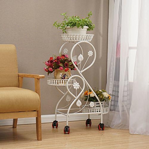 Multi-Tier flower racks iron balcony staircase plant stand pot rack floor with wheel model european simple creative for outdoor Indoor-C