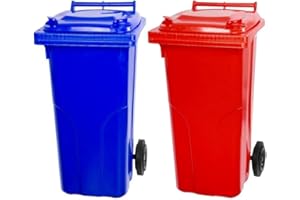 PROREGAL SuperSparSet 2x 2-Rad-Mülltonne MGB | HDPE-Kunststoff | 120 Liter | Blau & Rot | Mülltonne, Müllgroßbehälter, Mülleimer, Abfalltonne, Müllbehälter, Universaltonne