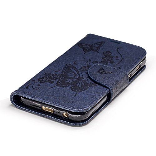 Hülle für Samsung A3 2017, Tasche für Galaxy A3 2017, Case Cover für Samsung Galaxy A3 2017,Cozy Hut Lederhülle / Handyhülle / Hülle / Etui / Shell / Leder Tasche Case Cover für Samsung Galaxy A3 (2017) Hülle PU Schutz Etui Schale Butterfly Peach Blossom Muster Design Backcover Flip Cover Wallet Hard case im Bookstyle mit Standfunktion Karteneinschub und Magnetverschluß Etui Flip Case – Marineblau Schmetterling - 3