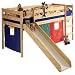 Produktbild IDIMEX Rutschbett Abenteuerbett Stockbett Hochbett mit Rutsche Kinderbett LARS mit Vorhangset, Kiefer massiv natur lackiert, 90x200 cm (B x L)