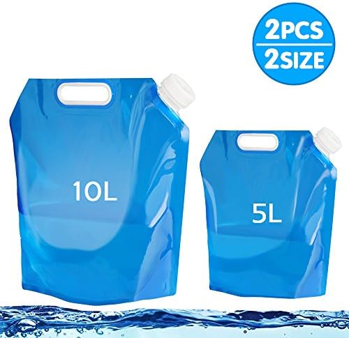 Jazzka Water Carrier 5L + 10L 2 Pack Folding Drinking Water Container Collapsible Water Bag Tank Storage Pouch for Camping Hiking Picnic BBQ Blue