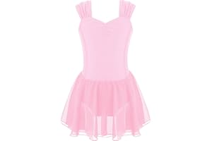 iEFiEL Vestito Danza Classica Bambina Chiffon Tutu Leotards Body da Ballo Senza Manica Vestito Danza Classica Abito da Pattinaggio Artistico Costumi di Danza Performance