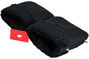 BabyLux Handmuff für Kinderwagen Buggy MUFF Reißverschluss Handwärmer Handschuhe (MR6 Schwarz + Minky Schwarz)