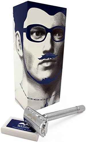 WEISHI BANDANA-Series Matte SILVER Long Handle Version Butterfly Open Double Edge Safety Razor Twist to Open Men's Shaver With 20"X20" BANDANA
