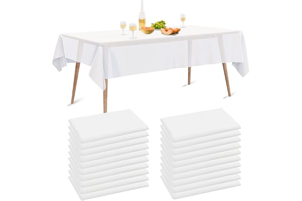 Luriseminger 10 Packs Nappes Jetables, 150 x 280cm Nappes Imperméable en PEVE Jetables Rectangulaires Nappe Blanche Couverture de Table de fête pour Pique-Nique Barbecue, Mariages, Banquet