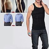 F.Dorla MENS SLIMMING BODY SLIM CHEST TUMMY SHAPER VEST UNDER SHIRT WAIST BACK SUPPORT (Black, M)