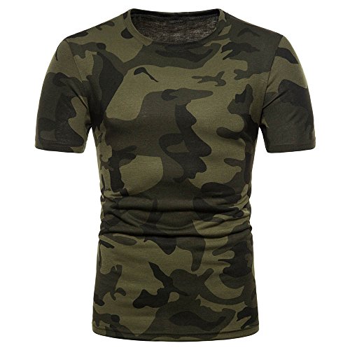Manadlian_Camiseta Hombres Manga Corta, Manga Corta Casual De Los Hombres Camiseta Estampada Camuflaje O Cuello Manga Corta Sudadera con Capucha Blusa Tops