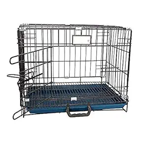 Dog & Cat Cage - Powder Coated, Double Door Folding Metal Cage/Crate/Kennel with Removable Tray (24 Inch, Black)