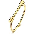 AILUOR Stainless Steel D Shape Bar Screw Shackle Horseshoe Novelty Fashion Bangle Bracelet Jewelry Unisex (Gold)