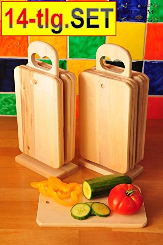 12 Stück Frühstücksbrett MIT 2 STÄNDER, Holz - 14-tlg. Set, Servierbrett Schneidebrettchen mit abgerundeten Kanten, Maße viereckig je ca. 22 cm x 14 cm als Bruschetta-Servierbrett, Brotzeitbrett mit Griff, Naturholz - Birke unbehandelt, Frühstücksbrettchen, Bayerisches Brotzeitbrettl,NEU Massive Schneidebretter, Anrichtebretter, Frühstücksbretter, Brotzeitbretter, Steakteller schinkenbrett rustikal, Schinkenteller von BTV
