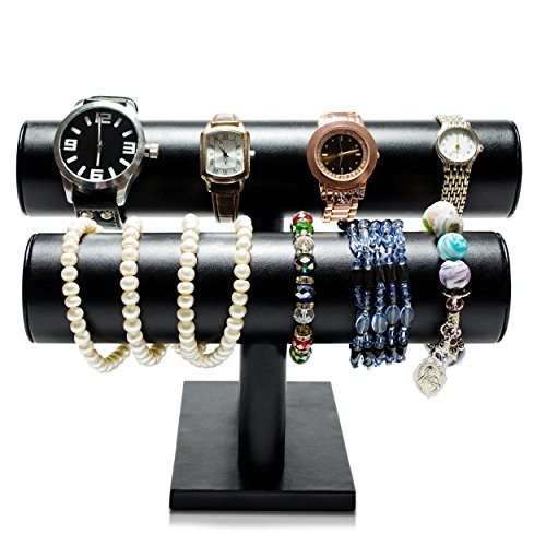 VENKON - Uhrenständer Armbandhalter für Uhren Schmuck Aufbewahrung & Präsentation - Kunstleder - schwarz