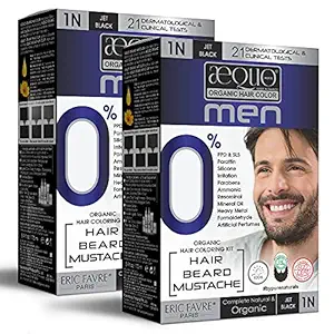 byPureNaturals Aequo Organic Cream Hair Colour 1N Jet Black for Men,170 ML| Natural Long Lasting Permanent Color for Hair, Beard & Mustache| 100% Grey Coverage| PPD & Ammonia Free Pack of 2