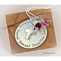 Namenskette mit Kreuz und Gravur Monatssteinkette