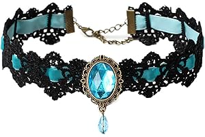 JUSTUSNX Collana in pizzo nero con ciondolo in cristallo collana in velluto vintage con gemme gotiche a forma di fiore, accessori per Halloween per donne e ragazze