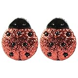 Acabado chapado en plata. TFB – Pendientes de diseño de mariquita, Vintage, 12 mm, rojo con purpurina, resistentes – caja de regalo disponible