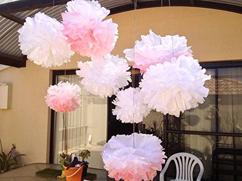 Furuix weißes Rosa Pom Pom Blumen Tissue Papier Pompom Kugeln Papier Blume hängen Pom Hochzeitsfest Bevorzugungen im Freien Dekoration Hochzeit Kinderzimmer Dekorationen Braut Dusche - 2