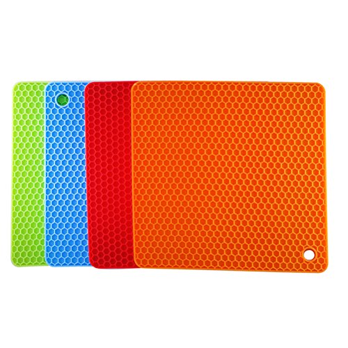 flintronic Silikon Topfuntersetzer / Topflappen, Küche Silikon-Matte Rutschfeste, Hitzebeständig bis zu 230°C, Geschirrspüler Sichere für Topflappen, Topfhalter, Topfschoner, Deckelöffner,4 Pcs - 5