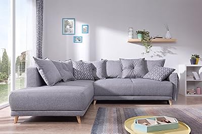 Bobochic - Lena - Canapé scandinave d angle gauche - Gris clair - 236x90x203cm