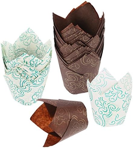 Tulip Baking Cups Tulip Cupcake Liners Paper Muffin Cups for Baking, Brown and White, 100 Count