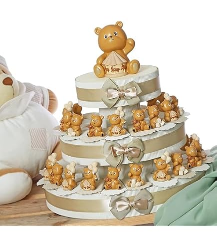 Torta Bomboniera Nascita Bimbo - Con Orsetti Magnete Su Carrozzina E Pony, 20 Fettine, Include Confetti E Bigliettini Personalizzabili