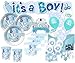 Produktbild XXL 79 Teile Baby Shower Deko Set Storch Hellblau 16 Personen - Babyparty Junge
