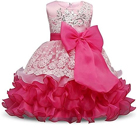 Girl Tutu Dress Princess Formal dresses With Ruffles Embroidered Sequins (6-7Years, pink)