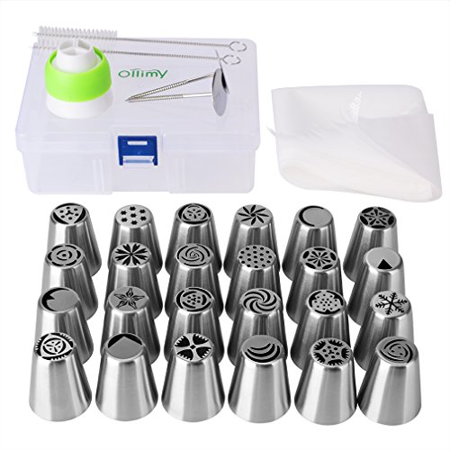 Spritztüllen Set 49 Stücke Garniertülle Ollimy Hochwertigen Edelstahl Spritztüllen Decorating Toolsfür Pralinen, Plätzchen, Keksen, Kuchen Dekorateure und 20 Einweg Spritzbeutel