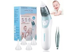 BUBBACARE Nasensauger Baby, Elektrischer Nasenreiniger Ohrenschmalz-Entferner mit 4Größen wiederverwendbarem Rotzsauger für Neugeborene, Kleinkinder & Säuglinge