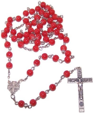 Holylandmarket Rosaries Women's Red Glass Beads Rosary Made With Alpaka Silver 6Mm Beads 19 Inches