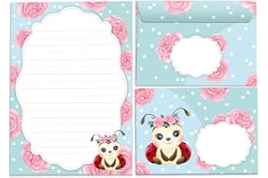 JUNAPACK Letter Pad with Envelope for Kids Ladybird Stationery Set for Girls (A5 Pad with 25 Sheets + 15 Envelopes)