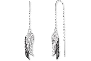 Engelsrufer Damen Ohrhänger aus Sterling Silber mit Flügel Anhänger in silber/schwarz - besetzt mit 102 Zirkonia Steinen - Hakenverschluss - nickelfrei - 11,5mm