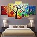 Produktbild Gwgdjk Leinwand Hd Drucke Bilder Wohnkultur Wandkunst 5 Stücke Farbe Blatt Bäume Gemälde Cartoon Baum Abstrakte Poster Wohnzimmer -20X35/45/55Cm,With Frame