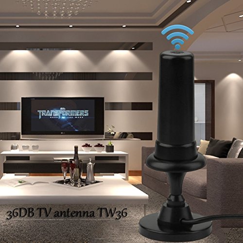 Antenna TV Interna 36DBI – Ricezione Fino A 200 Km, Amplificatore Di Segnale, Supporta 4K, DVB-T2, UHF E VHF