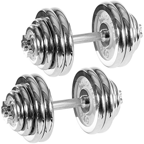 MOVIT® Chrom Gusseisen Kurzhantel 2er Set, Varianten 30kg, 40kg, 50kg, 60kg, gerändelt mit Sternverschlüssen Chrom-Hantel-Set - 3