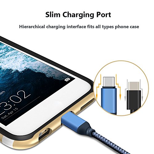 USB Typ C Kabel, USB C zu USB 3.0 Kabel, Higoo Typ C Kurzes Kabel 0.3M [1FT] Langlebiges Nylon geflochtenes Kabel USB Daten Sync + Schnelles Ladekabel für Huawei P9 Ehre 8s Galaxy s8 + Blau - 5