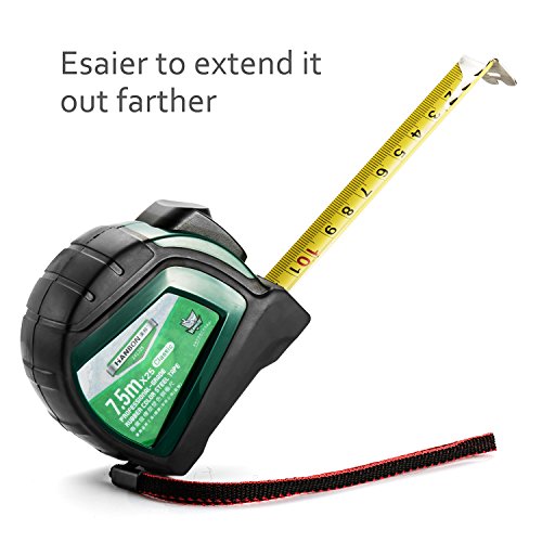 Maßband Bandmaß Tunuti 7.5m Massbänder Bandmass Massband Stahl Metrisch Imperial Rollbandmaß Automatische aus Werkzeug DIY mit Nylon bedeckt Armband und Clip Gummi cm/inch/ft/mm 25 ft x 25 mm - 5