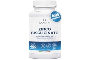 Bandini® Zinco Bisglicinato 400 Compresse (Scorta 13 Mesi), Integratore Vegano ad Alto Dosaggio, Zinco Puro per Pelle, Capelli, Unghie, Vista e Sistema Immunitario, Alto Assorbimento, Senza OGM