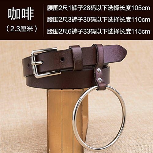 ZHANGYONG Leather Large Iron Ring Tie Women Belt Personality Circle Decorated Waistband Female Sleek And Versatile Fine Leather Belts 105Cm Coffee