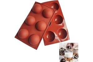 TASHELLS Lot de 2 grands moules à chocolat chaud, 6 demi-sphères en silicone pour faire du chocolat, des gâteaux, de la gelée, des souris en forme de dôme