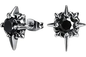 PUNKTRACKER Vintage Punk Mens Earrings Surgical Steel Cubic Zircon Stud Earrings for Men Women Hypoallergenic Stud Earrings